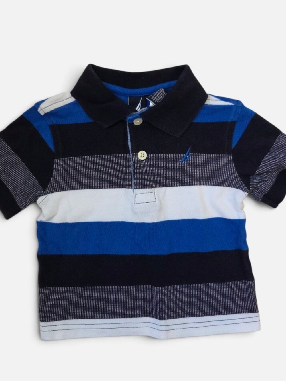 Nautica Boys Navy, Royal Blue & White Striped Polo 12M